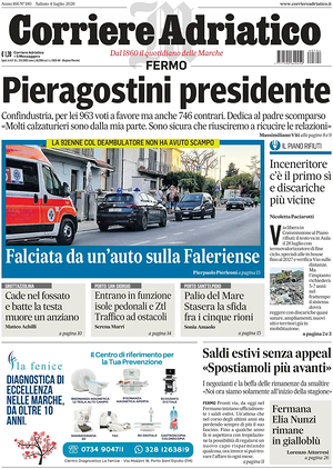 Prima pagina Corriere Adriatico (Fermo) di oggi - Quotidiano regionale