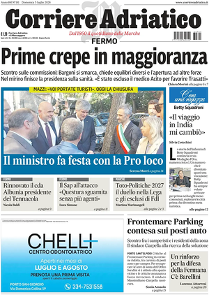 Prima pagina Corriere Adriatico (Fermo) di oggi - Quotidiano regionale