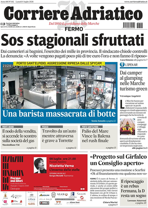 Prima pagina Corriere Adriatico (Fermo) di oggi - Quotidiano regionale