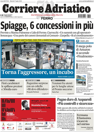 Prima pagina Corriere Adriatico (Fermo) di oggi - Quotidiano regionale
