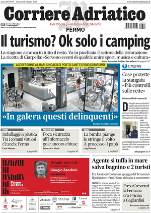 Prima pagina Corriere Adriatico (Fermo) di oggi - Quotidiano regionale