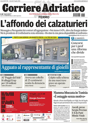 Prima pagina Corriere Adriatico (Fermo) di oggi - Quotidiano regionale