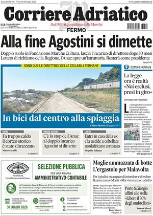 Prima pagina Corriere Adriatico (Fermo) di oggi - Quotidiano regionale