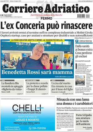 Prima pagina Corriere Adriatico (Fermo) di oggi - Quotidiano regionale