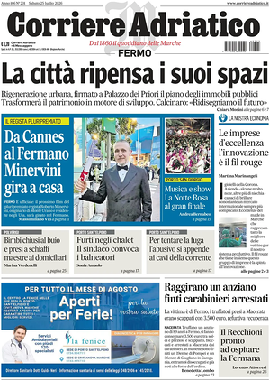 Prima pagina Corriere Adriatico (Fermo) di oggi - Quotidiano regionale