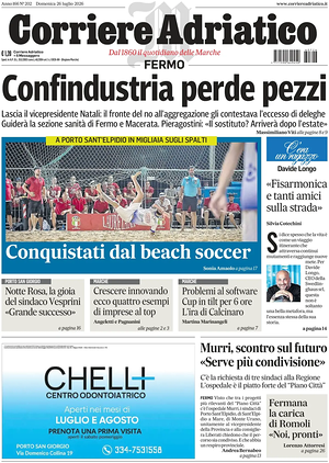 Prima pagina Corriere Adriatico (Fermo) di oggi - Quotidiano regionale