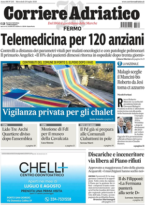 Prima pagina Corriere Adriatico (Fermo) di oggi - Quotidiano regionale