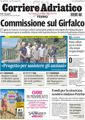 Prima pagina Corriere Adriatico (Fermo) di oggi - Quotidiano regionale