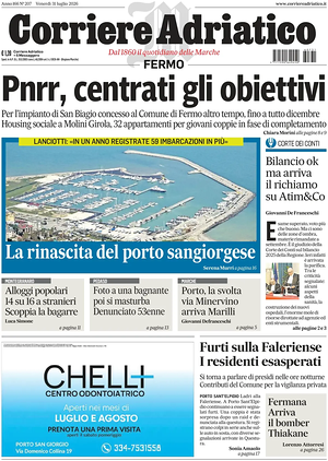 Prima pagina Corriere Adriatico (Fermo) di oggi - Quotidiano regionale