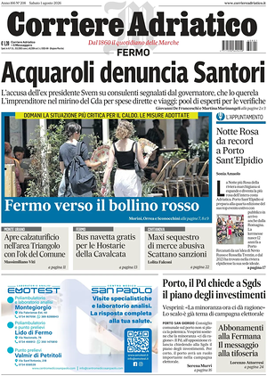 Prima pagina Corriere Adriatico (Fermo) di oggi - Quotidiano regionale