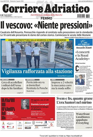 Prima pagina Corriere Adriatico (Fermo) di oggi - Quotidiano regionale