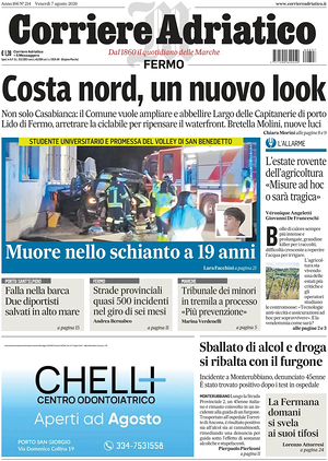 Prima pagina Corriere Adriatico (Fermo) di oggi - Quotidiano regionale