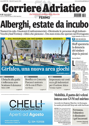 Prima pagina Corriere Adriatico (Fermo) di oggi - Quotidiano regionale