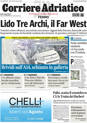 Prima pagina Corriere Adriatico (Fermo) di oggi - Quotidiano regionale
