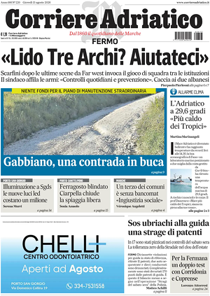 Prima pagina Corriere Adriatico (Fermo) di oggi - Quotidiano regionale