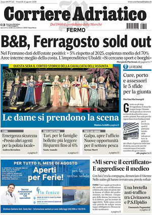 Prima pagina Corriere Adriatico (Fermo) di oggi - Quotidiano regionale