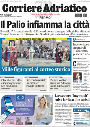 Prima pagina Corriere Adriatico (Fermo) di oggi - Quotidiano regionale