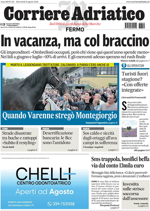 Prima pagina Corriere Adriatico (Fermo) di oggi - Quotidiano regionale