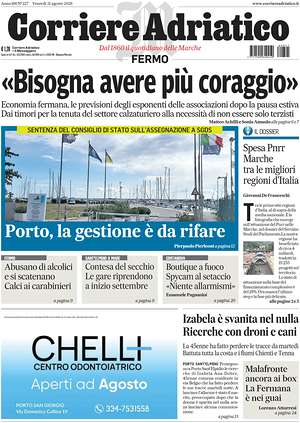 Prima pagina Corriere Adriatico (Fermo) di oggi - Quotidiano regionale