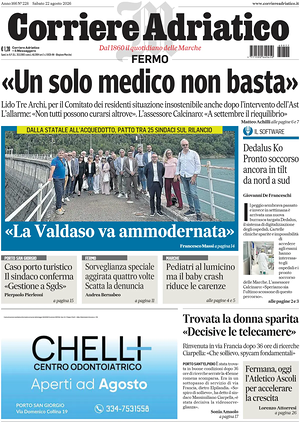 Prima pagina Corriere Adriatico (Fermo) di oggi - Quotidiano regionale