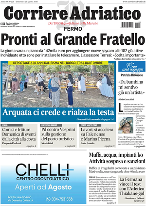 Prima pagina Corriere Adriatico (Fermo) di oggi - Quotidiano regionale