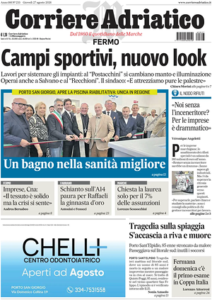 Prima pagina Corriere Adriatico (Fermo) di oggi - Quotidiano regionale