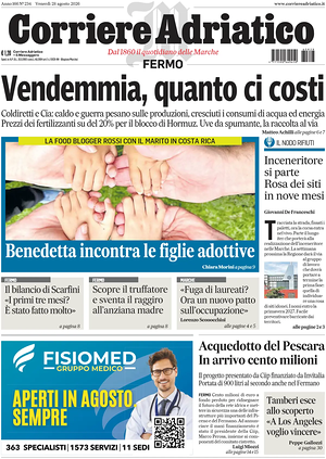 Prima pagina Corriere Adriatico (Fermo) di oggi - Quotidiano regionale