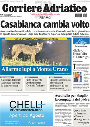 Prima pagina Corriere Adriatico (Fermo) di oggi - Quotidiano regionale