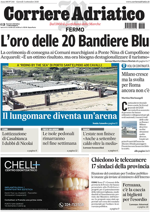 Prima pagina Corriere Adriatico (Fermo) di oggi - Quotidiano regionale