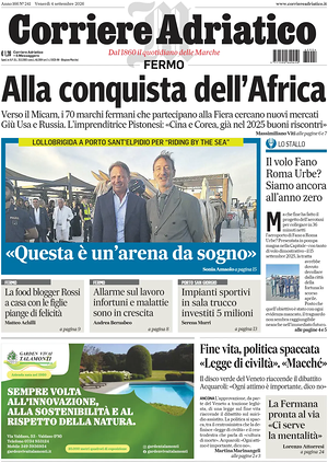 Prima pagina Corriere Adriatico (Fermo) di oggi - Quotidiano regionale