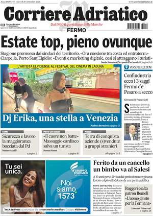 Prima pagina Corriere Adriatico (Fermo) di oggi - Quotidiano regionale