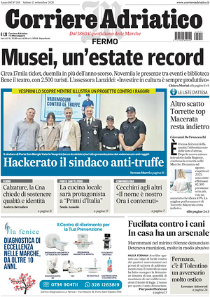 Prima pagina Corriere Adriatico (Fermo) di oggi - Quotidiano regionale