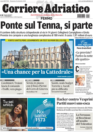 Prima pagina Corriere Adriatico (Fermo) di oggi - Quotidiano regionale