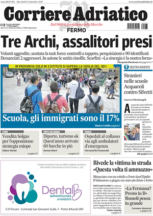 Prima pagina Corriere Adriatico (Fermo) di oggi - Quotidiano regionale