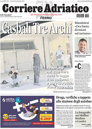 Prima pagina Corriere Adriatico (Fermo) di oggi - Quotidiano regionale