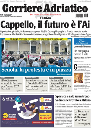 Prima pagina Corriere Adriatico (Fermo) di oggi - Quotidiano regionale