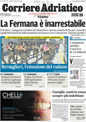 Prima pagina Corriere Adriatico (Fermo) di oggi - Quotidiano regionale