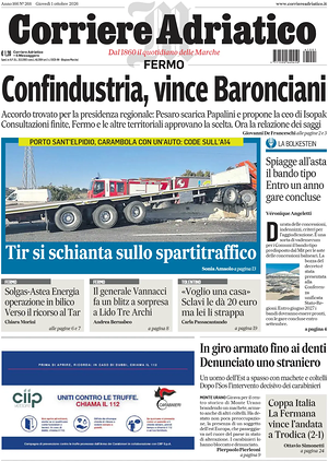Prima pagina Corriere Adriatico (Fermo) di oggi - Quotidiano regionale
