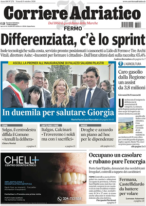 Prima pagina Corriere Adriatico (Fermo) di oggi - Quotidiano regionale