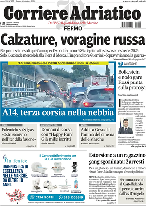 Prima pagina Corriere Adriatico (Fermo) di oggi - Quotidiano regionale