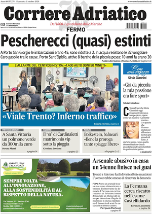 Prima pagina Corriere Adriatico (Fermo) di oggi - Quotidiano regionale