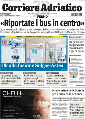 Prima pagina Corriere Adriatico (Fermo) di oggi - Quotidiano regionale