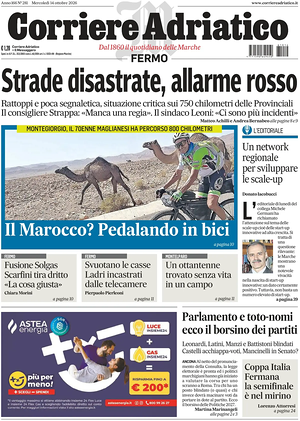 Prima pagina Corriere Adriatico (Fermo) di oggi - Quotidiano regionale