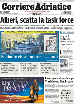 Prima pagina Corriere Adriatico (Fermo) di oggi - Quotidiano regionale