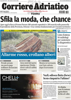 Prima pagina Corriere Adriatico (Fermo) di oggi - Quotidiano regionale