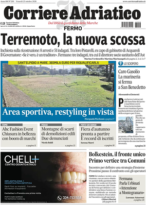 Prima pagina Corriere Adriatico (Fermo) di oggi - Quotidiano regionale