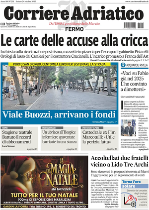 Prima pagina Corriere Adriatico (Fermo) di oggi - Quotidiano regionale