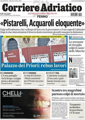 Prima pagina Corriere Adriatico (Fermo) di oggi - Quotidiano regionale