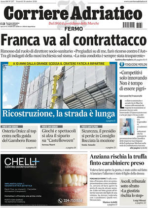 Prima pagina Corriere Adriatico (Fermo) di oggi - Quotidiano regionale