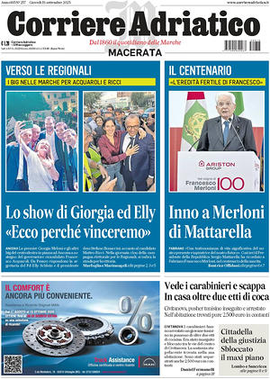 Prima pagina Corriere Adriatico (Macerata) di oggi - Quotidiano regionale